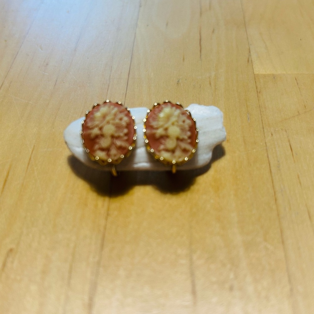 Delicate Coral Cameo Clip-On Earrings - A perfect gift, light wearing